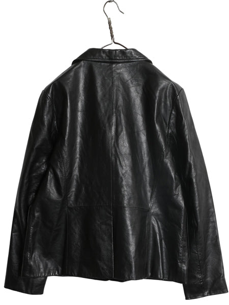 00s オールド ギャップ 本革 レザー テーラード ジャケット レディース L 程 革ジャン ブレザー ライナー付き 牛革 ショート丈 シンプル 黒