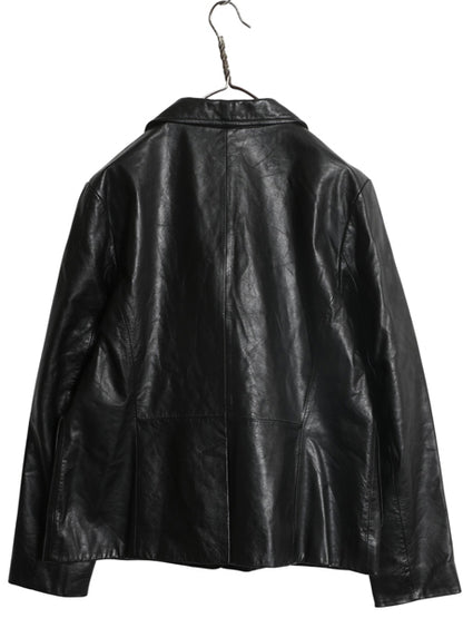 00s オールド ギャップ 本革 レザー テーラード ジャケット レディース L 程 革ジャン ブレザー ライナー付き 牛革 ショート丈 シンプル 黒