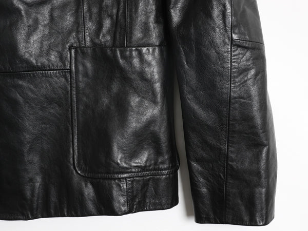 00s オールド ギャップ 本革 レザー テーラード ジャケット レディース L 程 革ジャン ブレザー ライナー付き 牛革 ショート丈 シンプル 黒