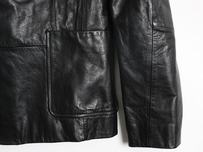 00s オールド ギャップ 本革 レザー テーラード ジャケット レディース L 程 革ジャン ブレザー ライナー付き 牛革 ショート丈 シンプル 黒
