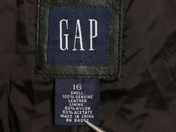 00s オールド ギャップ 本革 レザー テーラード ジャケット レディース L 程 革ジャン ブレザー ライナー付き 牛革 ショート丈 シンプル 黒