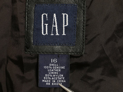 00s オールド ギャップ 本革 レザー テーラード ジャケット レディース L 程 革ジャン ブレザー ライナー付き 牛革 ショート丈 シンプル 黒