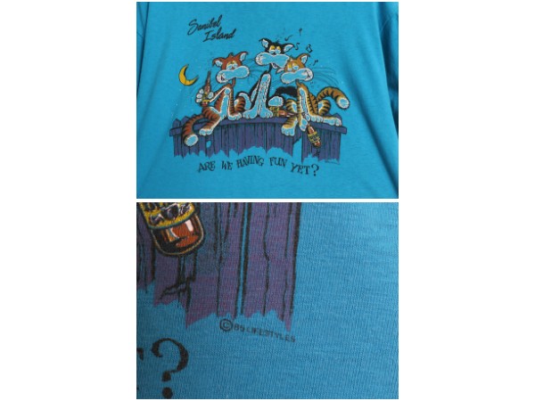 80s USA製 ネコ イラスト 両面 プリント Tシャツ L 小さめ メンズ レディース M ヴィンテージ アニマル アート ジョーク シングルステッチ