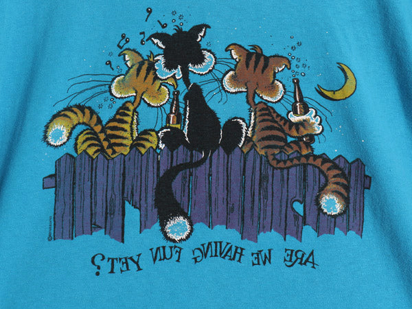 80s USA製 ネコ イラスト 両面 プリント Tシャツ L 小さめ メンズ レディース M ヴィンテージ アニマル アート ジョーク シングルステッチ