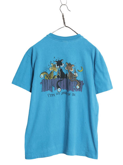 80s USA製 ネコ イラスト 両面 プリント Tシャツ L 小さめ メンズ レディース M ヴィンテージ アニマル アート ジョーク シングルステッチ