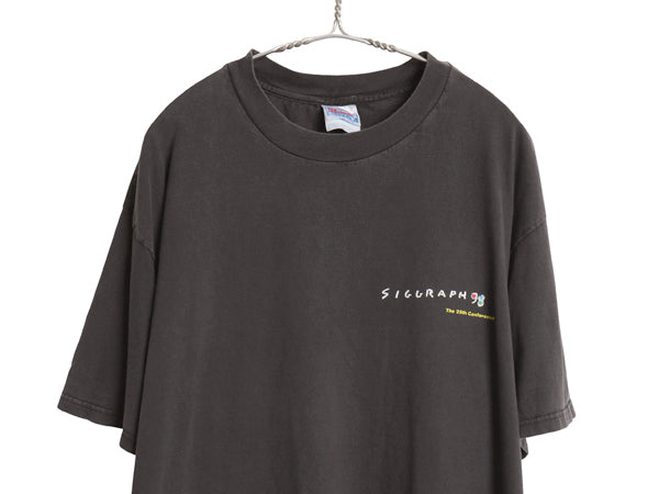 90s 両面 イラスト プリント Tシャツ メンズ XL オールド 当時物 アート グラフィック コンピューター テック カットソー 大きいサイズ 黒