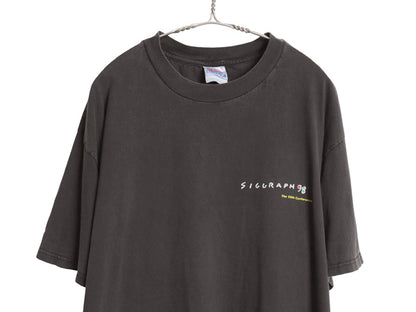 90s 両面 イラスト プリント Tシャツ メンズ XL オールド 当時物 アート グラフィック コンピューター テック カットソー 大きいサイズ 黒