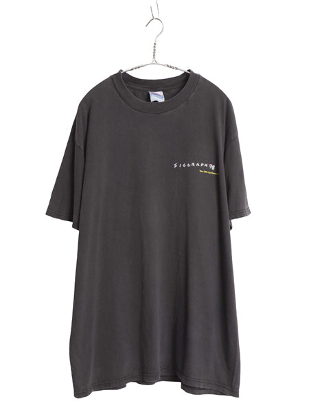 90s 両面 イラスト プリント Tシャツ メンズ XL オールド 当時物 アート グラフィック コンピューター テック カットソー 大きいサイズ 黒
