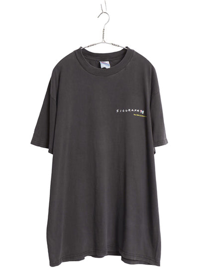 90s 両面 イラスト プリント Tシャツ メンズ XL オールド 当時物 アート グラフィック コンピューター テック カットソー 大きいサイズ 黒