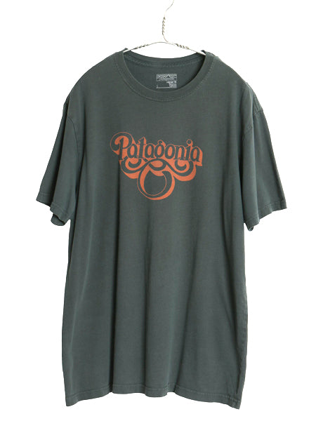 USA製 パタゴニア グラフィック 染込み ロゴ プリント 半袖 Tシャツ メンズ L / 16年製 アウトドア オーガニック コットン カットソー 緑