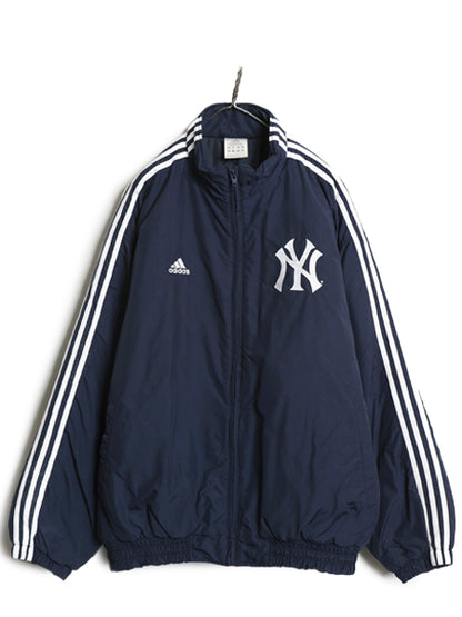 00s ヤンキース アディダス 中綿 ナイロン ジャケット メンズ XL オールド MLB オフィシャル フルジップ スタジャン 3ライン 大きいサイズ