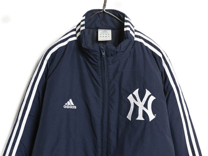 00s ヤンキース アディダス 中綿 ナイロン ジャケット メンズ XL オールド MLB オフィシャル フルジップ スタジャン 3ライン 大きいサイズ