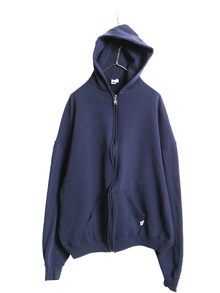 90s ラッセル 無地 フルジップ スウェット フード パーカー メンズ レディース XXL オールド トレーナー ワンポイント 裏起毛 大きいサイズ