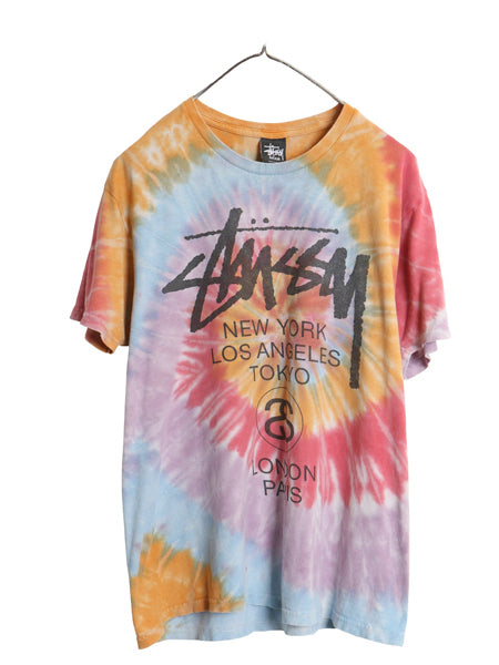 ステューシー ワールドツアー 両面 プリント 半袖 Tシャツ メンズ M / 古着 タイダイ ヘビーウェイト コットン ストック ロゴ マルチカラー
