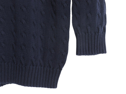 ラルフローレン 七分丈 コットン ケーブル ニット セーター レディース M / ポロ 長袖ニット ワンポイント クルーネック シンプル きれいめ