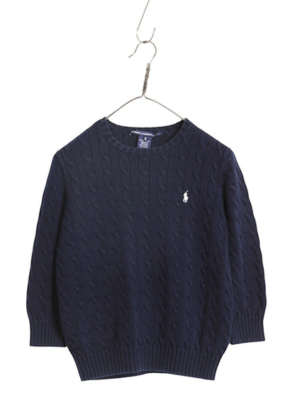 ラルフローレン 七分丈 コットン ケーブル ニット セーター レディース M / ポロ 長袖ニット ワンポイント クルーネック シンプル きれいめ