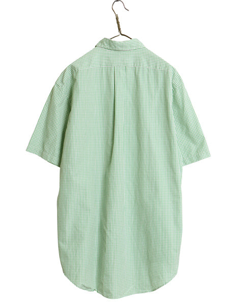 90s ラルフローレン チェック 半袖 ボタンダウン シャツ メンズ L / オールド ポロ 半袖シャツ コットン ワイシャツ ワンポイント グリーン