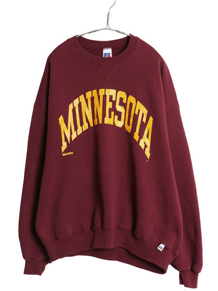 90s ラッセル カレッジ プリント スウェット メンズ レディース XXL / オールド トレーナー 裏起毛 前V クルーネック 大きいサイズ エンジ