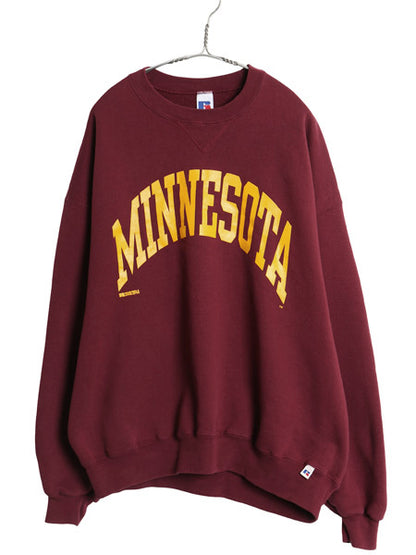 90s ラッセル カレッジ プリント スウェット メンズ レディース XXL / オールド トレーナー 裏起毛 前V クルーネック 大きいサイズ エンジ