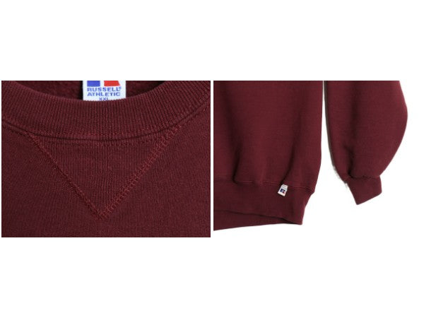 90s ラッセル カレッジ プリント スウェット メンズ レディース XXL / オールド トレーナー 裏起毛 前V クルーネック 大きいサイズ エンジ