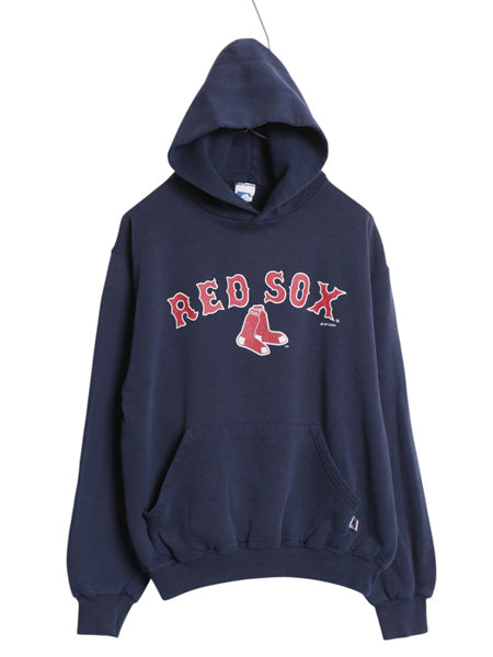 00s レッドソックス プリント スウェット フード パーカー メンズ M オールド MLB 大リーグ オフィシャル ラッセル 裏起毛 プルオーバー 紺