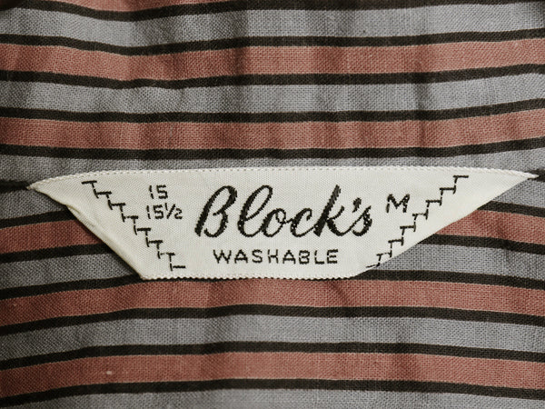 50s ★ Block's ストライプ オープンカラー シャツ メンズ M / ヴィンテージ コットン 長袖シャツ ループ留め 開襟 ボックス ポケット付き