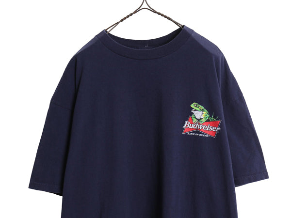 90s ★ バドワイザー カエル カメレオン イラスト プリント Tシャツ メンズ XL / オールド キャラクター ビール 企業物 当時物 アニマル 紺