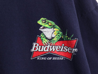 90s ★ バドワイザー カエル カメレオン イラスト プリント Tシャツ メンズ XL / オールド キャラクター ビール 企業物 当時物 アニマル 紺