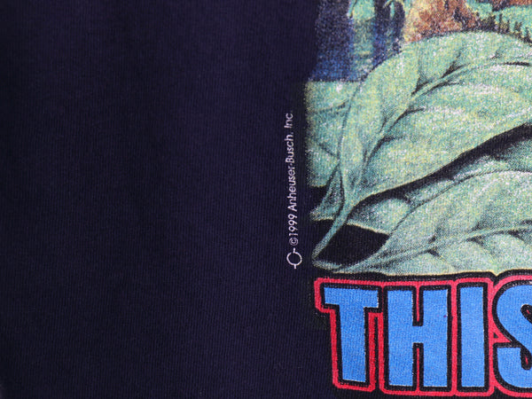 90s ★ バドワイザー カエル カメレオン イラスト プリント Tシャツ メンズ XL / オールド キャラクター ビール 企業物 当時物 アニマル 紺