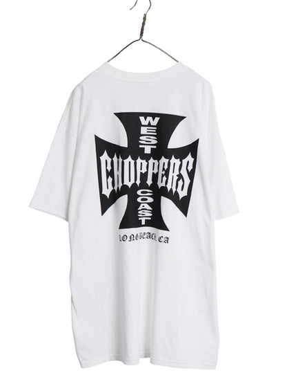 デッドストック 90s ★ WEST COAST CHOPPERS アイアンクロス ロゴ プリント Tシャツ メンズ XXL オールド 初期 バイク チョッパー anvil 白