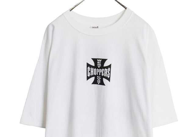 デッドストック 90s ★ WEST COAST CHOPPERS アイアンクロス ロゴ プリント Tシャツ メンズ XXL オールド 初期 バイク チョッパー anvil 白