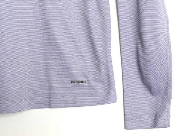 00s USA製 パタゴニア キャプリーン 長袖 Tシャツ レディース M 03年製 オールド アウトドア ボーダー ストレッチ アンダーシャツ インナー