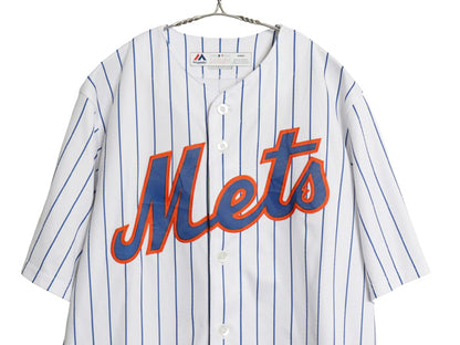 メッツ ベースボール シャツ メンズ M / MLB オフィシャル マジェスティック 大リーグ ユニフォーム ゲームシャツ 重ね着 前開き ジャージ