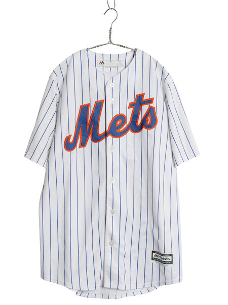 メッツ ベースボール シャツ メンズ M / MLB オフィシャル マジェスティック 大リーグ ユニフォーム ゲームシャツ 重ね着 前開き ジャージ