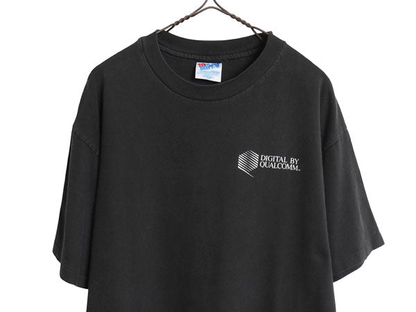 90s USA製 ★ 企業物 レインボー ロゴ プリント Tシャツ メンズ L 古着 オールド 当時物 テック アート グラフィック シングルステッチ 黒