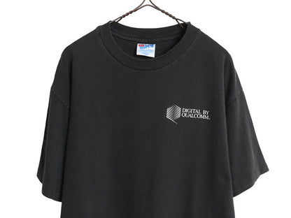 90s USA製 ★ 企業物 レインボー ロゴ プリント Tシャツ メンズ L 古着 オールド 当時物 テック アート グラフィック シングルステッチ 黒