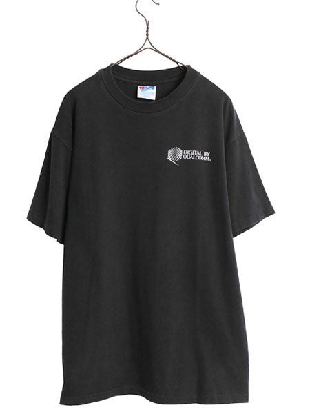 90s USA製 ★ 企業物 レインボー ロゴ プリント Tシャツ メンズ L 古着 オールド 当時物 テック アート グラフィック シングルステッチ 黒