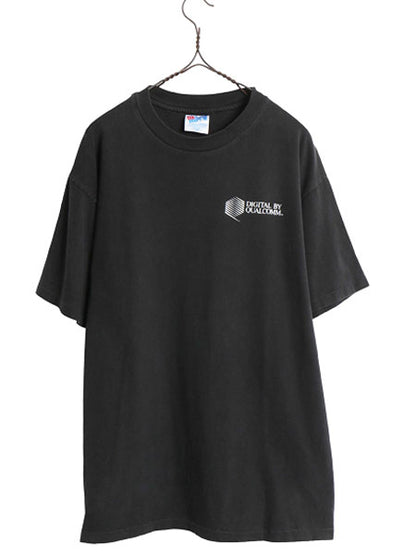 90s USA製 ★ 企業物 レインボー ロゴ プリント Tシャツ メンズ L 古着 オールド 当時物 テック アート グラフィック シングルステッチ 黒
