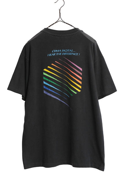 90s USA製 ★ 企業物 レインボー ロゴ プリント Tシャツ メンズ L 古着 オールド 当時物 テック アート グラフィック シングルステッチ 黒