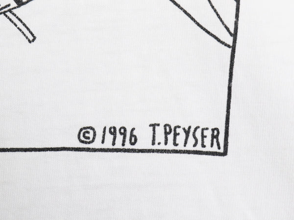 90s 両面 イラスト プリント Tシャツ メンズ XL / オールド グラフィック アート メッセージ キャラクター シングルステッチ 大きいサイズ