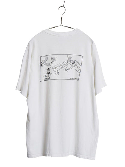 90s 両面 イラスト プリント Tシャツ メンズ XL / オールド グラフィック アート メッセージ キャラクター シングルステッチ 大きいサイズ