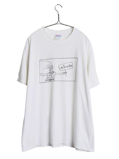 90s 両面 イラスト プリント Tシャツ メンズ XL / オールド グラフィック アート メッセージ キャラクター シングルステッチ 大きいサイズ