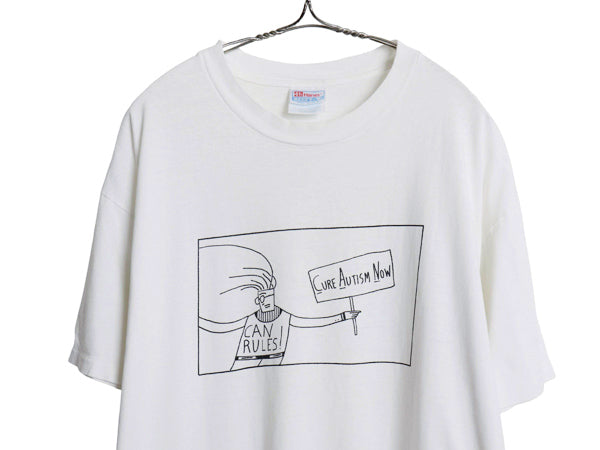 90s 両面 イラスト プリント Tシャツ メンズ XL / オールド グラフィック アート メッセージ キャラクター シングルステッチ 大きいサイズ