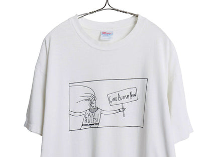 90s 両面 イラスト プリント Tシャツ メンズ XL / オールド グラフィック アート メッセージ キャラクター シングルステッチ 大きいサイズ