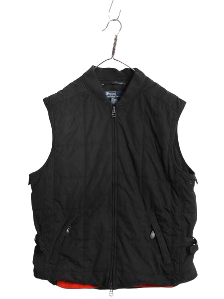 00s ポロ ラルフローレン 中綿 ナイロン キルティング ベスト メンズ L オールド ウール カシミヤ ライナー付き フルジップ 重ね着 無地 黒