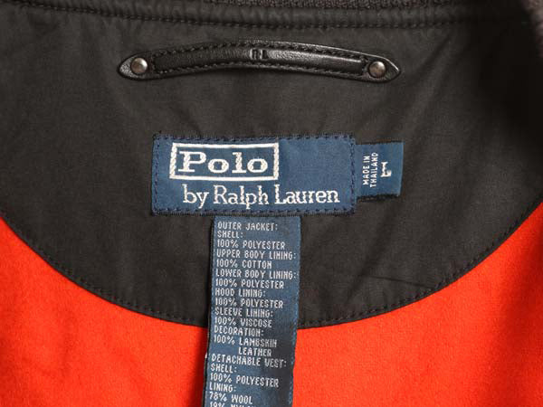 00s ポロ ラルフローレン 中綿 ナイロン キルティング ベスト メンズ L オールド ウール カシミヤ ライナー付き フルジップ 重ね着 無地 黒