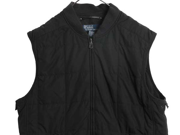 00s ポロ ラルフローレン 中綿 ナイロン キルティング ベスト メンズ L オールド ウール カシミヤ ライナー付き フルジップ 重ね着 無地 黒