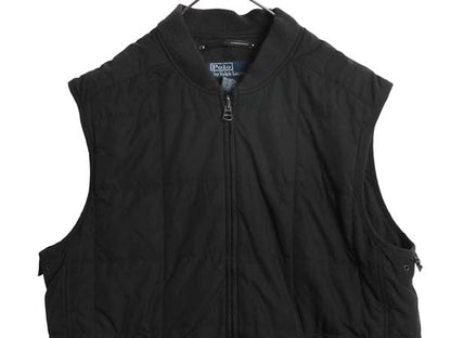 00s ポロ ラルフローレン 中綿 ナイロン キルティング ベスト メンズ L オールド ウール カシミヤ ライナー付き フルジップ 重ね着 無地 黒