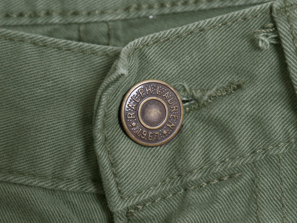 ポロ ラルフローレン チノ パンツ メンズ 30 32 / ノータック ストレート コットン チノパン ボトムス 5ポケット ワンポイント 革パッチ 緑
