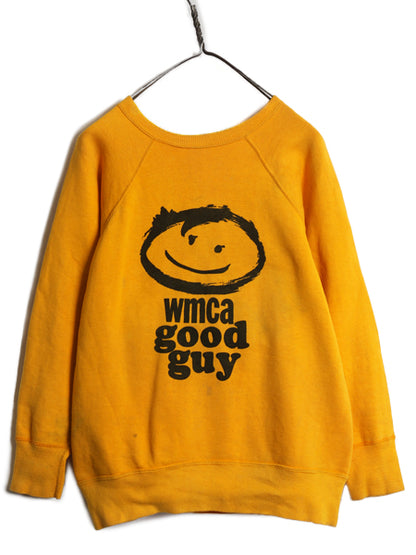 60s ★ WMCA GOOD GUY 染込み プリント スウェット メンズ M ヴィンテージ トレーナー スマイル イラスト 100% コットン キャラクター BVD